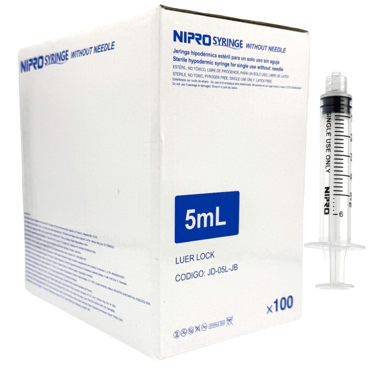Nipro 100 Jeringas De Plástico 5 Ml Sin Aguja Grado