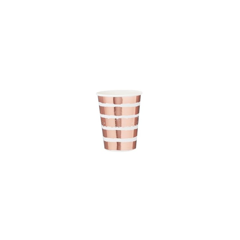 CLUB GREEN 10 Rose Gold Striped Paper Cups, 16 x