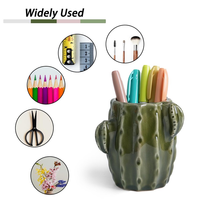 Zaposcca Ceramic Cactus Pen Holder, Cactus Decor Cute Pencil Holder,
