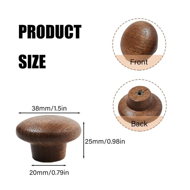 6 Pcs Round Wood Drawer Knobs: 1.5/0.8" Walnut Pulls, Suitable