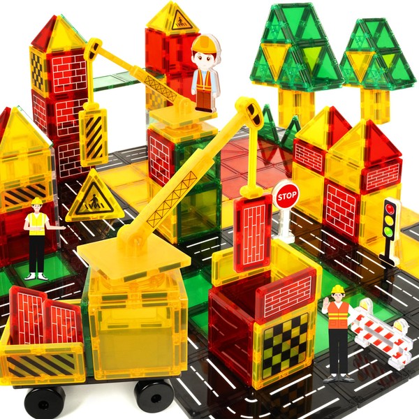 cossy Magnetic Tiles Road Set, Magnetiles with Mobile Crane, Magnetic