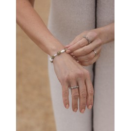 Purelei® Coast Bracelet - Mother of Pearl Dalmatian Jasper & Serpentine Gemstone Bracelet - 17-20cm - Stainless Steel in Gold or Silver - Adjustable - Waterproof, One size, Stainless Steel, Agate