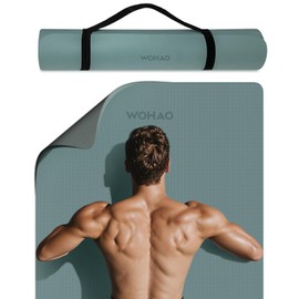 WOHAO 8mm Thick Non-Slip Yoga Mat - Large 72"x32", Eco-Friendly & Odorless with Carrying Strap, Extra Wide & Durable for Yoga, Pilates & Home Gym (Dark green+Dark gray)