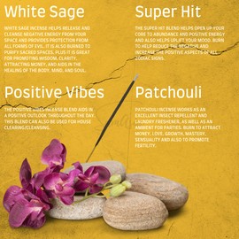 SAMASIA Satya Mix 12 incense set 2 - Positive Vibes, Patchouli, Meditation, Jasmine, Dragons Blood, Arabian Musk, Agarbatti, White Sage, Super Hit, Sandalwood, Lavender etc - with incense holder
