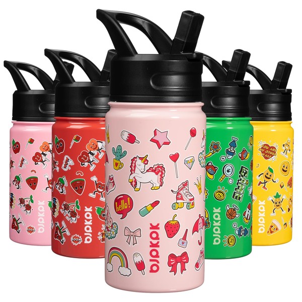 BJPKPK Botella de agua aislada con tapa de popote, botellas