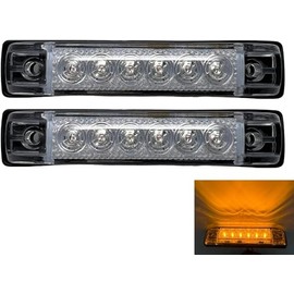 All Star Truck Parts 2x 4"x1" Clear Lens Amber Led Thin Slim line Trailer Side Marker Clearance Lights 6 LED Reflex Submersible Sealed 12V Surface Mount for Truck Trailer Boats, Rectangular