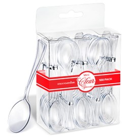 Clear Mini Spoons 4 Inch (100 Count) Disposable Appetizer and Dessert Spoons for Weddings, Food Samples, Holiday Parties, Cocktail Hour