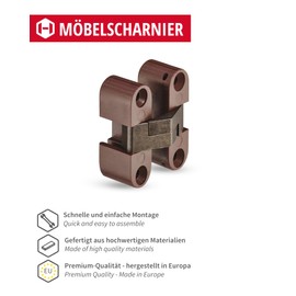 Gedotec Pot Hinge Invisible Door Hinge Cabinet Door Furniture Hinge for Box Door - H1964 | Brass Brown Matt | Cabinet Hinge for Inlet Wood | 11 x 33 mm | 1 Piece - Door Hinge for Furniture Cabinet