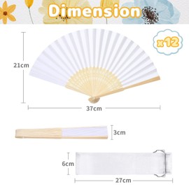 GWHOLE Pack of 12 Wedding Hand Fans, Paper Fans, Foldable, Wedding Fans, Folding Fans, Paper Pocket Fans for Guests, Guest Gift, Party, DIY, White