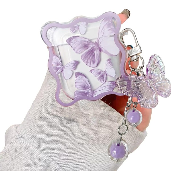 LALAPOPO Compatible with Airpods Case Butterfly, Cute Case with Keychain