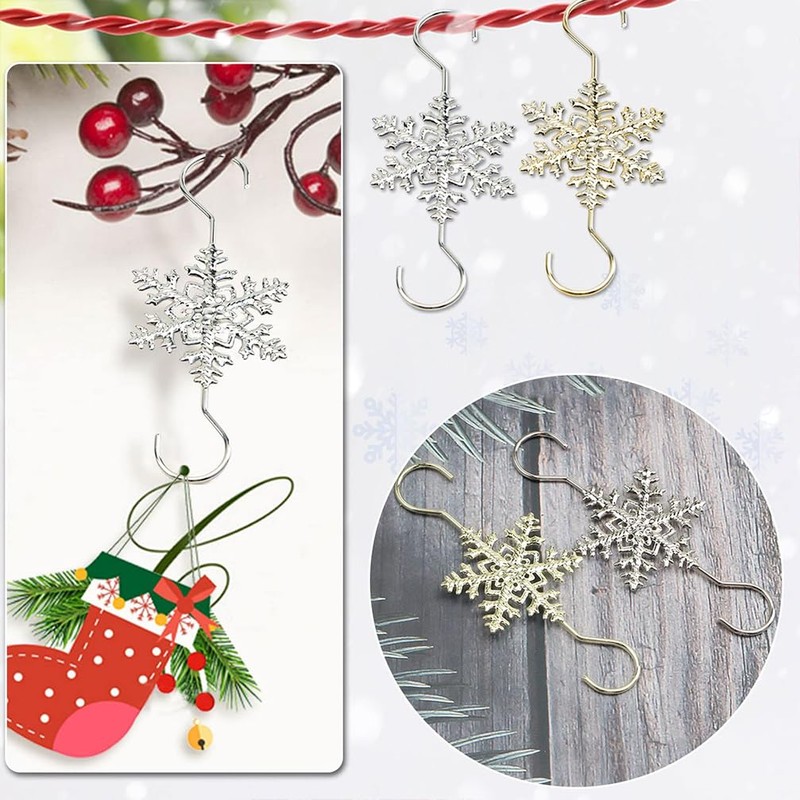 Silver Snowflake S-shaped Hooks - 20 PCS Metal Christmas Tree