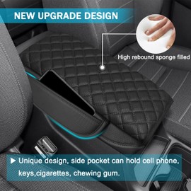 SENSHINE Armrest Cover for Honda CRV Accessories 2023 2024 Center Console Cover Anti-Scratch Leather Armrest Decoration with 2 Side Pockets for CRV Interior Accessories (Black Stitch)