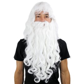 WIG ME UP - PW0187-P60 Perücke & Bart Weihnachtsmann Zauberer weiß lockig Santa Claus Wizard Wig