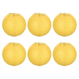 PATIKIL 6 Pcs Round Folding Hanging Lamp Shade for Wedding Home Party Festival Celebration 6 Pcs Yellow