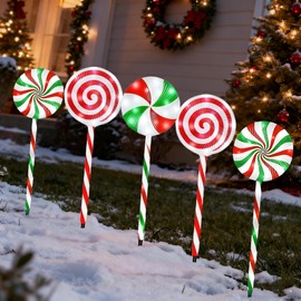 VERLIAN Christmas Lollipop Pathway Lights-Solar Powered 5 Pack Outdoor Garden Colorful Landscape Lighting Solar Path Lights Xmas Candy Cane Waterproof Decorative Lights Decorations Outside Yard