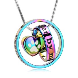Forever in my heart, no longer at my side pet cremation jewellery for ashes of dog/cat funeral keepsake urn necklace paw print memorial necklace, Stainless Steel, No Gemstone
