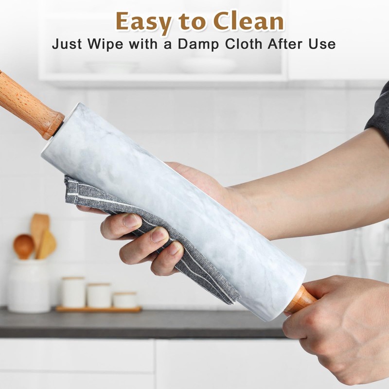 Gymdin 18.9-inch Marble Rolling Pin with Wooden Handles & Base