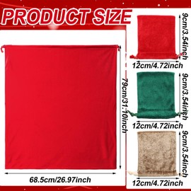 Sanwuta 3 Pcs Christmas Velvet Bags with Drawstring Large Santa Sack with Tag and 3 Pcs Velvet Jewelry Pouches Fabric Cloth Candy Gift Bags for Christmas Candy Gifts Xmas Wedding Party Birthday