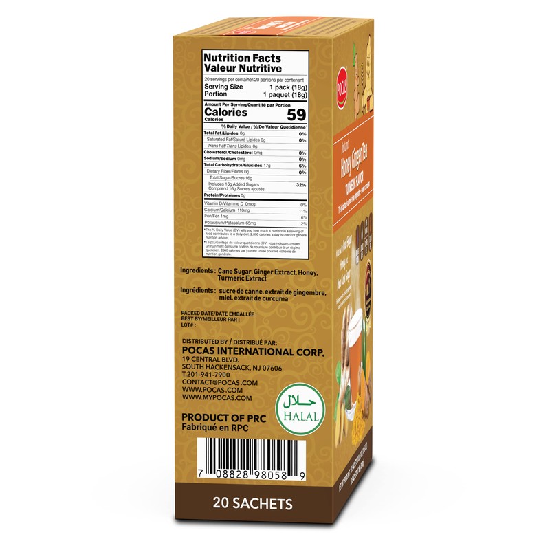 Pocas Honey Ginger Instant Tea Powder, Turmeric Flavor 2-Pack, Ginger
