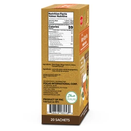 Pocas Honey Ginger Instant Tea Powder, Turmeric Flavor 2-Pack, Ginger Extract & Real Honey, Caffeine-Free Tea, 20 Packets per Box