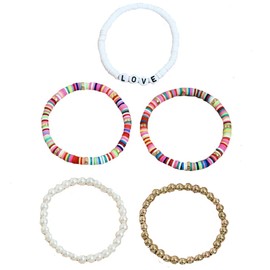 NC 5Pcs/Set Colorful Beaded Bracelet Multiple Beaded Love Strand Bracelet Handmade Pearls Beads Stretch Bracelet Heishi Surfer Bracelet Multicolored Summer Surfer Bracelet Ankle Set-Colorful