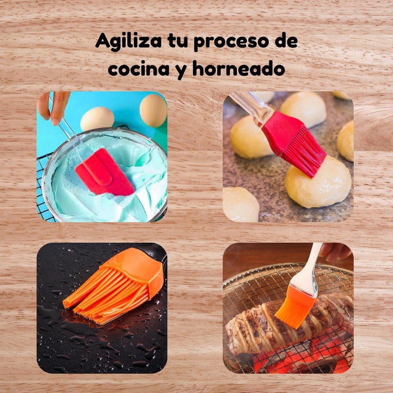 Dúo espatula miserable brocha silicona cocina repostería, resistente al calor,