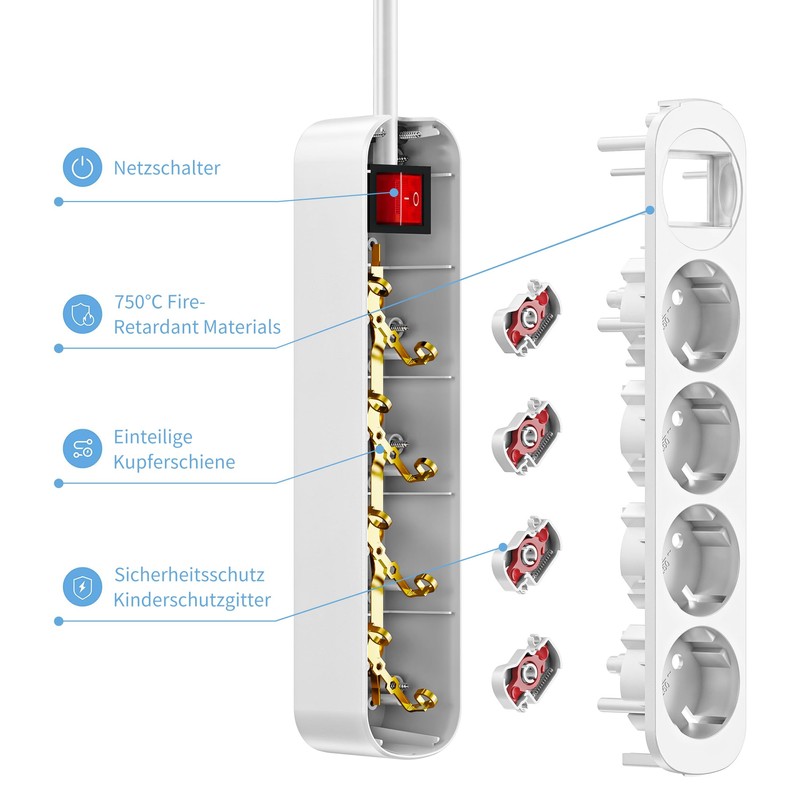 Power Strip for Home, 4-Way Multiple Socket with Save Energy