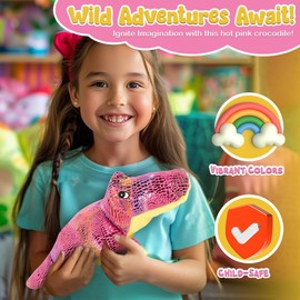 Forest & Twelfth 13.5" Crocodile Stuffed Animal Big Stuffed Animals for Kids, Fun Crocodile Toy to Inspire Imaginative Play and Cuddles for Kids (Hot Pink)