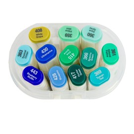 Nuvo Alcohol Marker Pen Collection - Sea & Skies Tones - Set of 12 Dual-Tip Markers for Vibrant Blending and Detailed Coloring