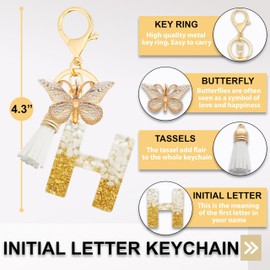 Alluring Girl's Key Ring, Letter Key Ring, Women's Key Ring, Green with Tassel and Butterfly for Wallet, Handbag, Pendant, H, S