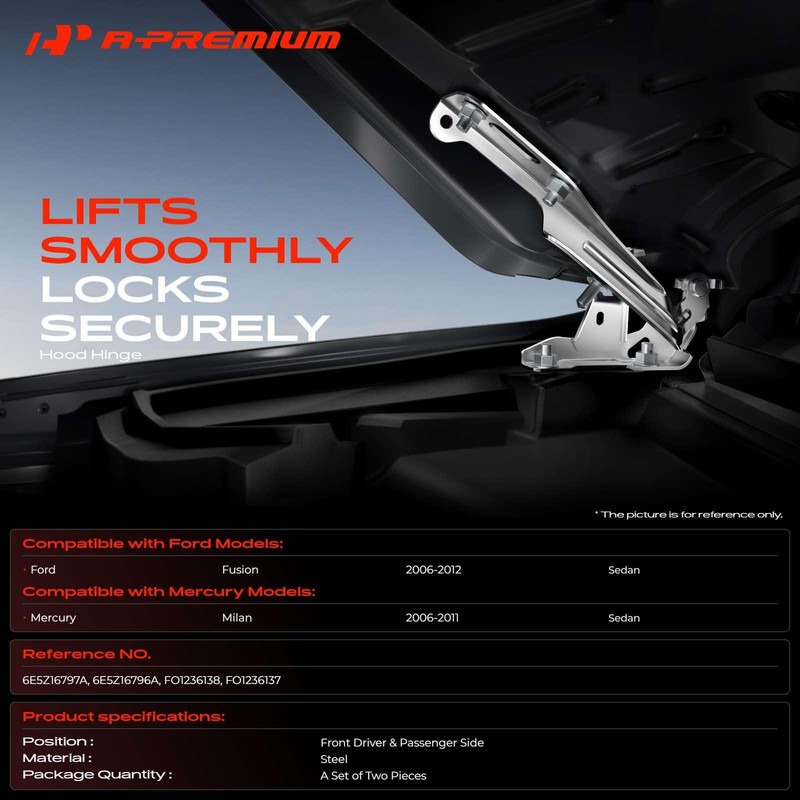 A-Premium Set of 2 Front Driver and Passenger Hood Hinges