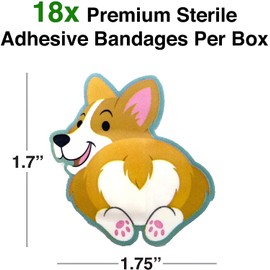 GAMAGO Corgi Butt Bandages for Kids & Kidults - Set of 18 Individually Wrapped Self Adhesive Bandages - Sterile, Latex-Free & Easily Removable - Funny Gift & First Aid Addition