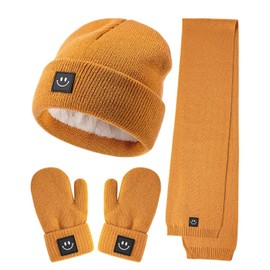 Baby Beanie Mittens Scarf Set,Toddler Kids Winter Hat and Thermal Gloves Neck Warmer Set for Girls Boys Camel