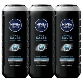 NIVEA Men DEEP Rock Salts Body Wash - Exfoliating Deep Clean with Himalayan Salt - 16.9 fl. Oz. Bottle (Pack of 3)