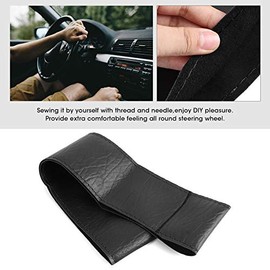 Funda de Cuero para Volante, Puntada de Volante de Coche de 15 Pulgadas en Envoltura con Hilo de Agujas de Coser DIY, Grano de Piel de Elefante (Negro)