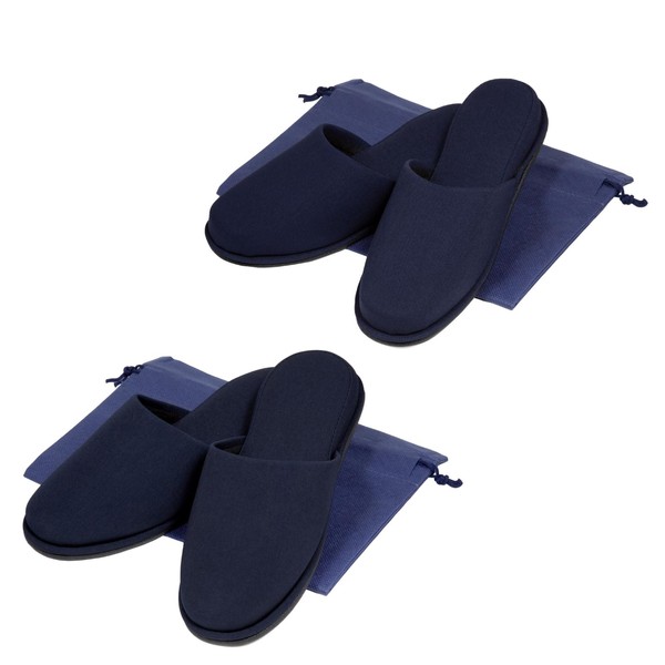 Happy Clover Standard Pair Slippers with Storage Bag, Men's/Women's, 2 Pairs for Exams, For Father and Mom, Navy Blue, navy blue