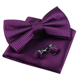 Alizeal Mens Solid Color Pre-tied Bow Tie, Pocket Square and Cufflinks Business Wedding Formal Tie Set, Magenta