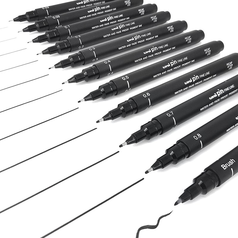 Uni Pin Fineliner Drawing Pen - Complete Set of 11