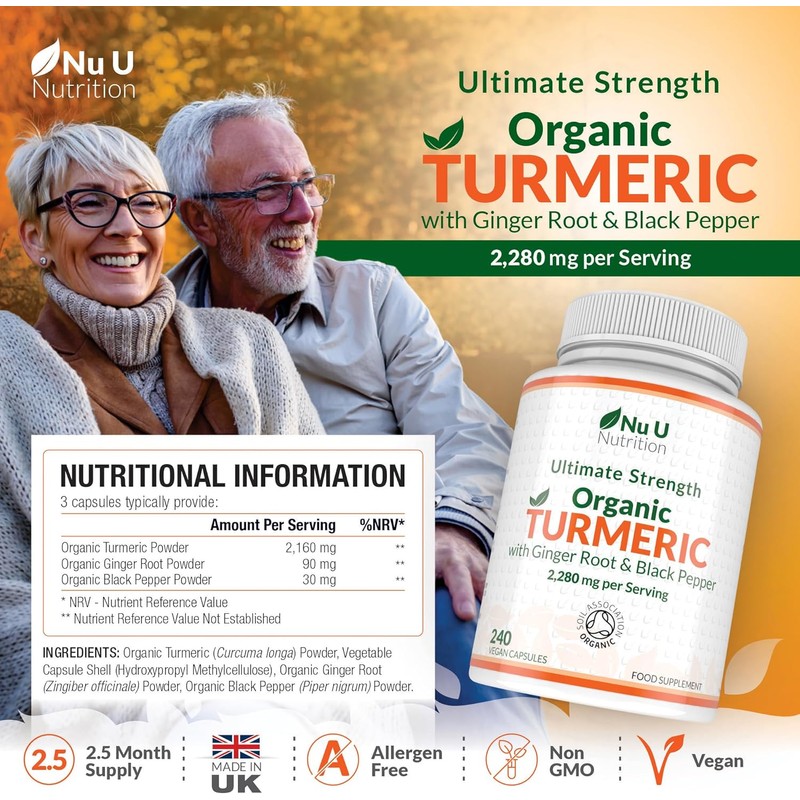 Organic Turmeric Ginger & Black Pepper 2280mg - 240 Vegan