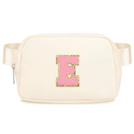 Sienien Fanny Pack for Girls Birthday Christmas Gifts Idea for 4 5 6 7 8 9 10 11 12 13 Year Old Kids Cute Trendy Belt Bag Fashionable Waist Packs Crossbody Bag Initial Letter E Beige