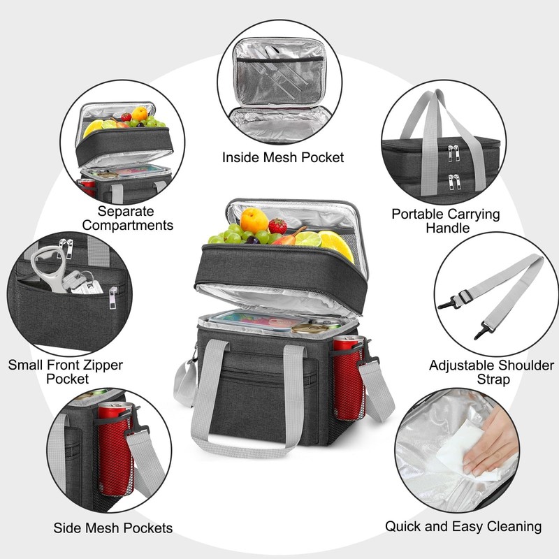 EEEKit 14L Double Deck Insulated Lunch Bag, Leakproof Cooler Bag