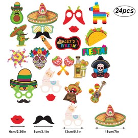 ZOOMPIL Mexican Fiesta Photo Booth Props, Pack of 24 Mexican Carnival Party Decoration Accessories, for Mexican Decoration, Wedding, Birthday, Baby Shower