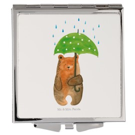 Mr. & Mrs. Panda Handtaschenspiegel quadratisch Bär Regenschirm - Geschenk, silber, Schminkspiegel, Teddy, schminken, Liebesbeweis, Familie,