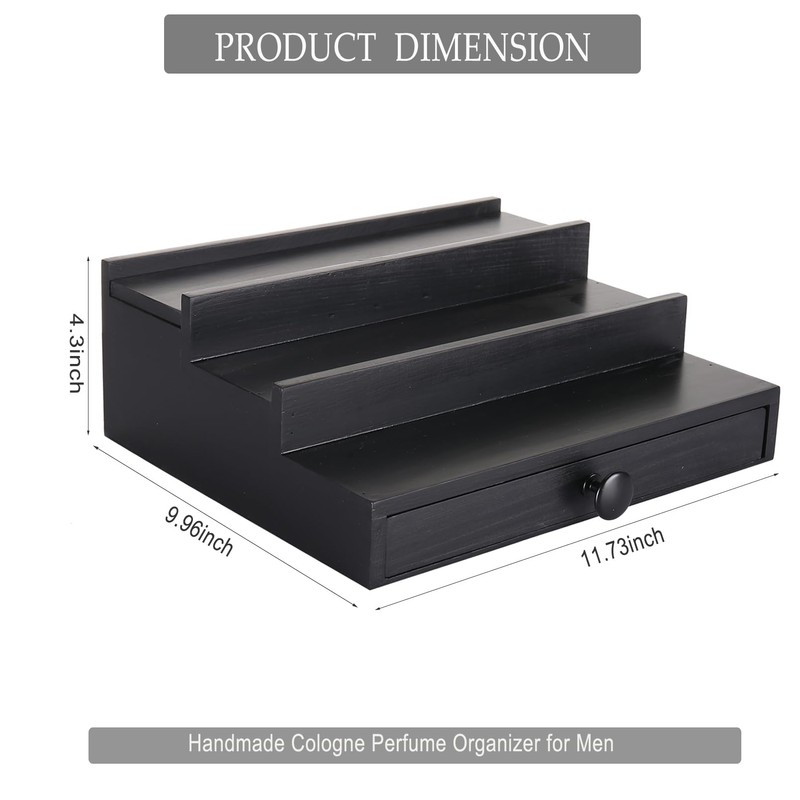 Black Wooden Cologne Organizer for Men - 3 Tier Wooden