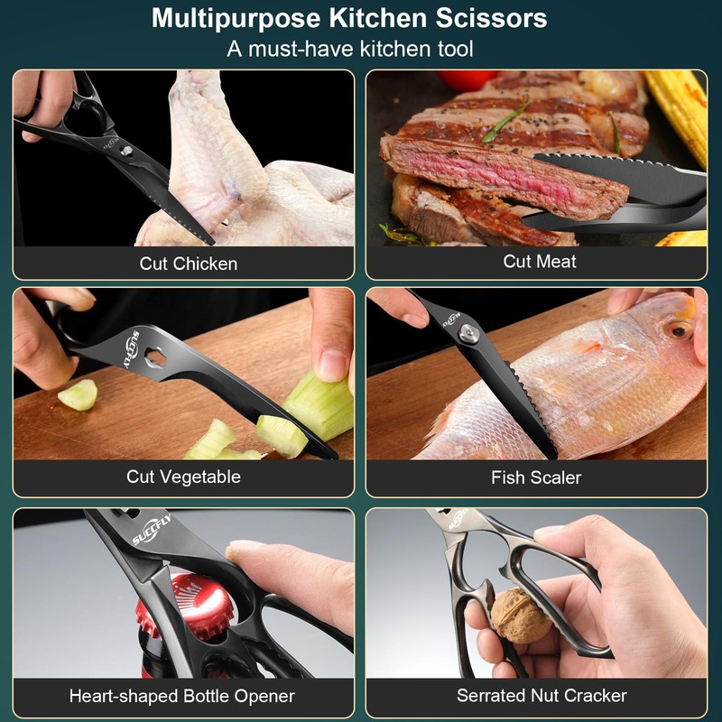 SUCCFLY Kitchen Scissors for Food，Premium Kitchen Shears Heavy Duty，8.8″Ultra Sharp