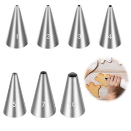 Jeffdad Icing Nozzles Set, 7 Pieces Stainless Steel Piping Nozzles Round Professional Hole Nozzle for Piping Pastry Decoration of Cupcakes Cakes Icing Choux Pastry Piping Tips Compatible with Piping