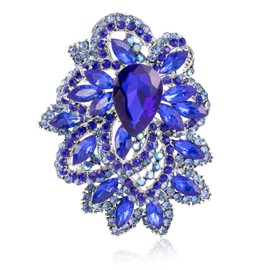 LAXPICOL Women's Vintage Blue Austrian Crystal Elegant Flower Teardrop Brooch Gold Tone (BLUE1)