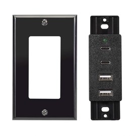 Magnadyne Wall Mount USB-C & USB-A Charging Ports for RV & Vehicle Use, New Model, Includes Wall Plate (Black)
