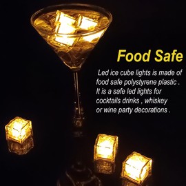 Light Up Ice Cubes for Drinks Reusable, Yellow (Orange) Lighted Ice Cube Lights with Liquid Sensor,Waterproof Glow in the Dark LED Drink Light for Bar Cocktail Wedding Birthday Party Decorations