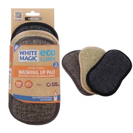 White Magic Eco Cloth Washing Up Pad 3 pack, Neutral - Double-Sided, Non-Scratch for Tough Messes & Gentle Cleaning, Machine Washable, Multi-Purpose Scrubbing Pads for Dishes & Surfaces